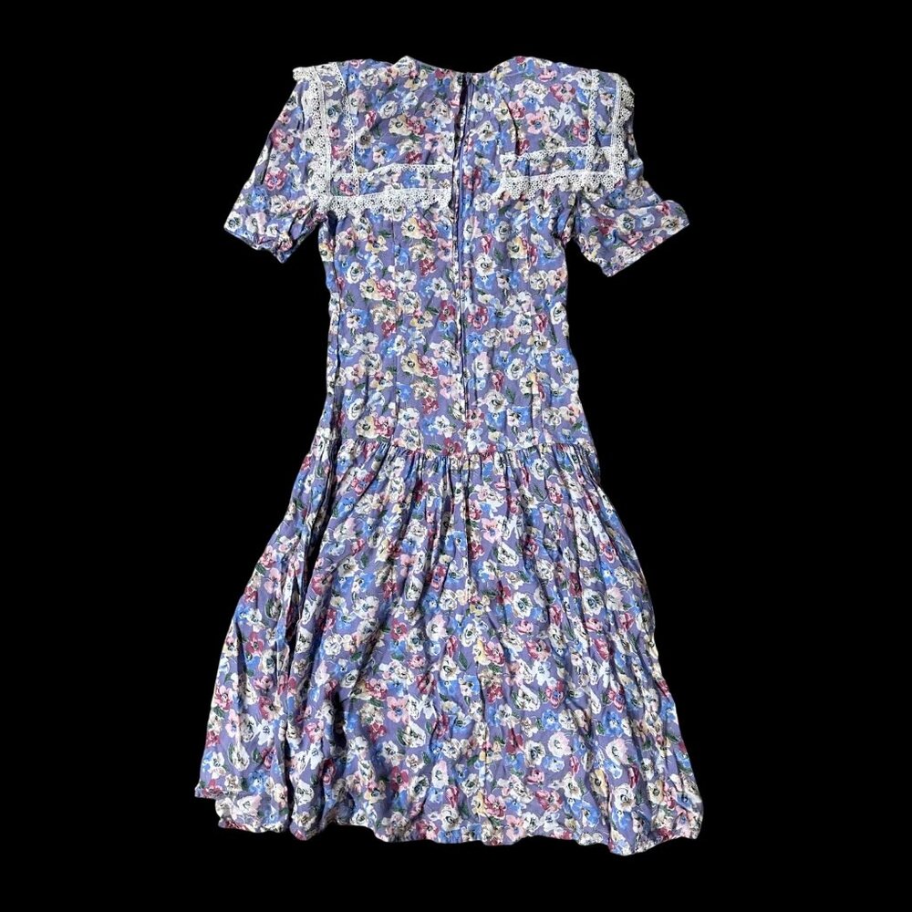 Vintage Floral Dress Lace Trim Shoulder Pads Pockets Lavender Blondie and Me 90s - Picture 3 of 10